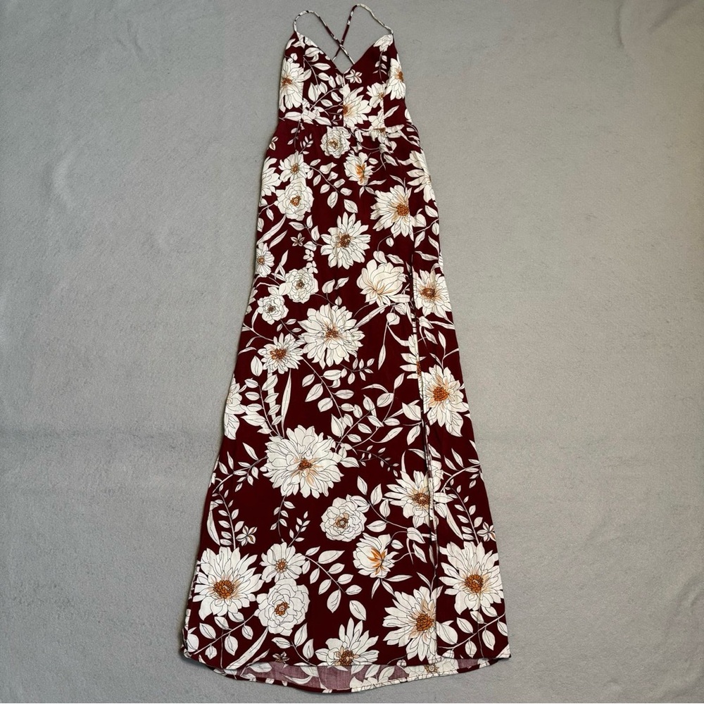 Forever 21 Boho Festival Floral Maxi Dress | XS | Y2K Burgundy White